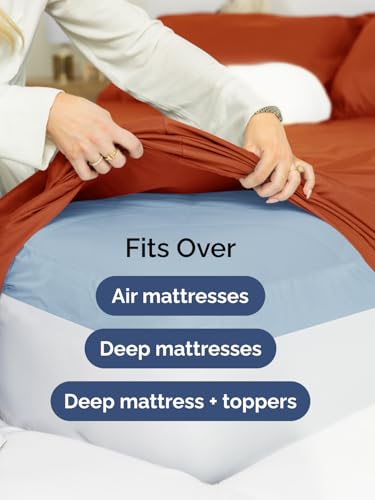 Image of Extra Deep Cal King Sheet Set - 6 Piece Breathable & Cooling - Terracotta | Hotel Luxury Bed Sheets Set, Easy & Secure Fit, Ultra-Soft, Wrinkle & Fade Free, Comfy Sheets Set with Extra Deep Pockets