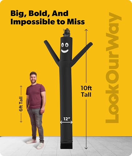 Image of LookOurWay Air Dancers Inflatable Tube Man Attachment - 10 Feet Tall Wacky Waving Inflatable Dancing Tube Guy for Business Promotion - Blower Not Included - Black
