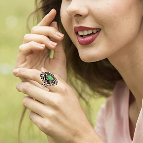 Thjew Green Oval Cubic Zirconias Multi-Stone Turkey Ring,Retro Vintage Antique 14K Gold Cocktail Party Gothic Punk Turkish Statement Emerald Cz Crystal Stone Signet Ring For Women Girls (Ring_A, 8) #TOP5