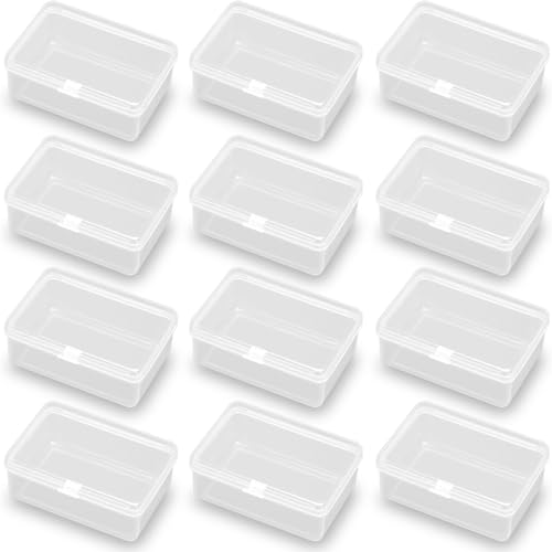 Image of 12 Pcs Rectangle Clear Craft Supply Case (2.99 x 2.05 x1.18 inch) - Clear Plastic Box Containers for Jewelry Findings and Art Supplies