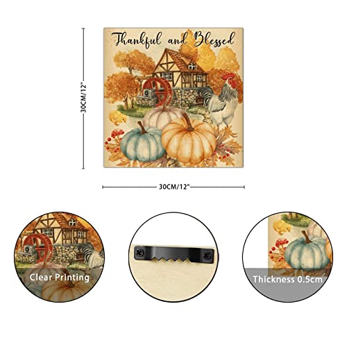 Panneau en bois Thankful and Blessed 30x30 cm pour deco interieure
