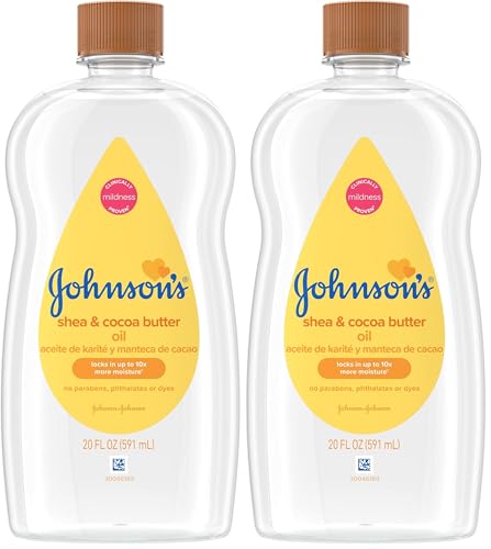 Image of Johnson's Baby Oil, Mineral Oil Enriched with Shea & Cocoa Butter to Prevent Moisture Loss, Hypoallergenic, 20 fl. oz (Pack of 2)