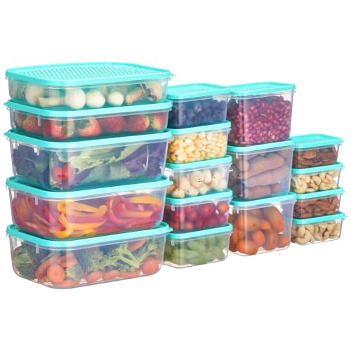 Image of Amazon Brand - Solimo Plastic Container Set with Airtight Lids | BPA-Free | Microwave & Dishwasher Safe | Kitchen Storage Containers | Set of 17