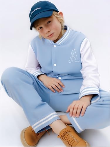 Image of Cakaner Boys Color Block Button Down Shirt and Jogger Pants Button Up Sweatsuits Sets (Size: 5-12T)