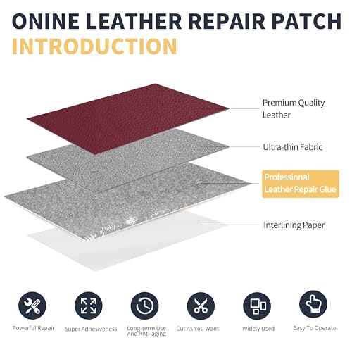 Image of ONine Leather Repair Patch，Leather Repair Tape, 3 x 60 inches Leather Repair Patch for Furniture,Vinyl Repair kit，Leather Couch Patch，for Sofas, Furniture, car SeatsWine red-Litchi Grain