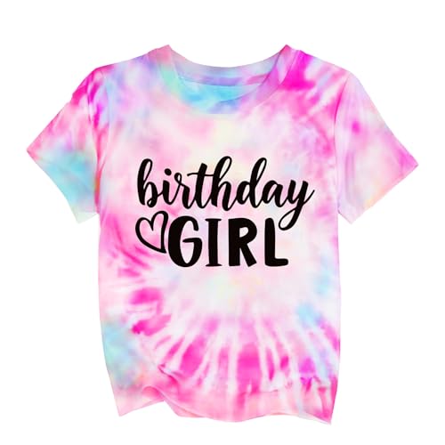 Image of YHHR Birthday Girl Shirt Tie Dye Girls Birthday Shirts 7-14 Year Kids Tops | Girls Birthday T Shirt, Cute B-Day Gifts Party Tops ,Birthday Outfits ,Letter Print Tees ,Graphic Short Sleeve Tee Tops