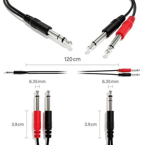 Cable divisor estéreo a mono 1/4" TRS a 2 x 1/4" TS miniatura 2