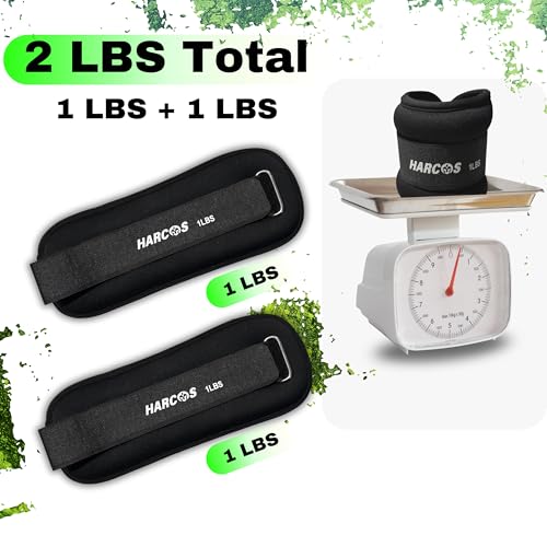 Image of Harcos Neoprene Ankle & Wrist Weights Adjustable Pair - 1lbs 2lbs 3lbs 4lbs 5lbs Weighted Cuffs for Legs & Arms | Gym, Home, Running, Exercise, Pilates, Physiotherapy, Strength Training (Black, 2Lbs (1 Lbs x 2))