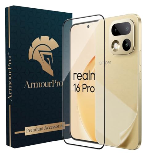 Image of ArmourPro Front and Back Screen Protector for Realme 16 Pro, Edge to Edge UV Tempered Glass with Clear Back Membrane Guard, Anti-Bubble & Anti-Fingerprint Protection