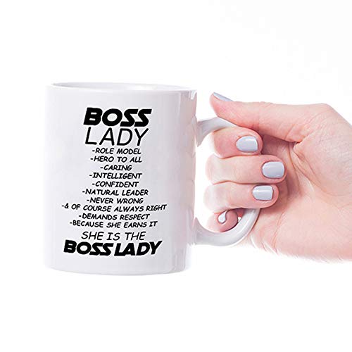Boss Lady Description Funny Contemporary Design White Coffee Mug - Ceramic Tea Cup - 11 Oz - Great Gift For Her Women, Wife, Entrepreneur, Startup Lady Boss, Girl Founder Novelty, Office Quote Present #TOP2