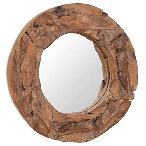 Yuhi-Hqyd Decorative Mirror,Round Shape Mirror,Wall Mirror,Vintage Mirror,Art Mirror,Decorative Mirror,Vanity Mirror,For Bathroom, Bedroom, Entryway,Handmade,With A Hanging Hook, Teak 23.6" Round #TOP4