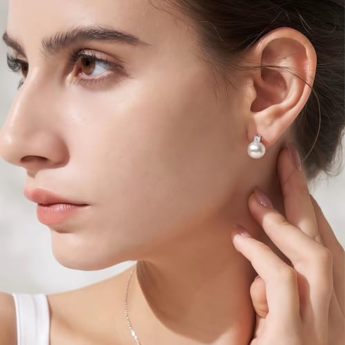 Pearl Earrings Necklace Set Silver Pearl Stud Earrings for Women Minimalist Pearl Earring Necklace Trendy Hypoallergenic Wedding Earrings for Women2