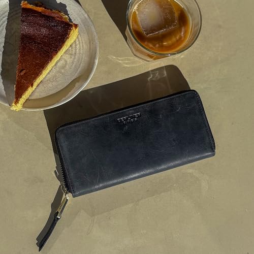 BERLINER BAGS Vintage Genuine Leather Wallet Palma, RFID Blocking Credit Card Holder, Slim Womens Wallet, Zip Around Wallet for 14 Cards, Bills, Coins, ID Window - Dark Grey2