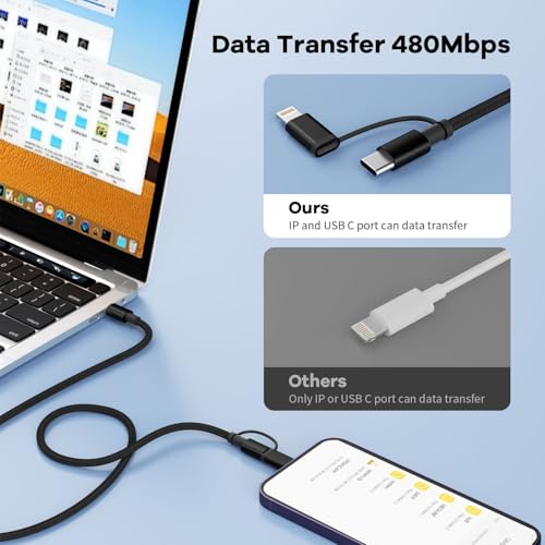 2-Pack 4' IDISON 2-in-1 USB-C to USB-C & Lightning Cable (60W/27W) - image 7