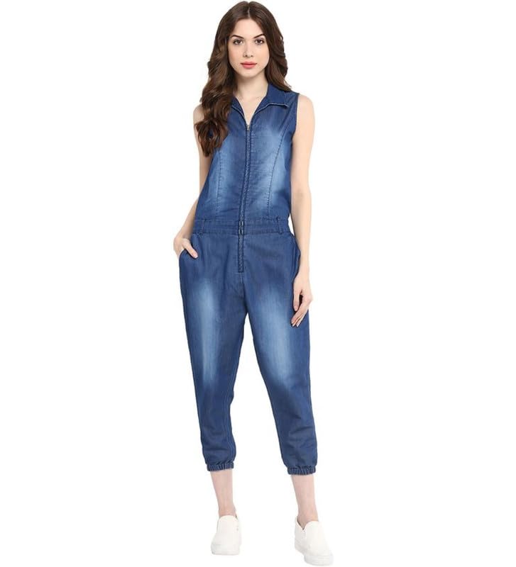Tomar CreationWomen's Denim Solid Sleeveless Jumpsuit (Blue, M)-PID61777-image-39