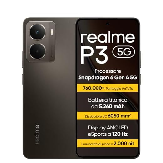 realme P3 5G Smartphone 8+256 GB, Processore Snapdragon 6 Gen 4 5G, Batteria titanica da 5260mAh,Ricarica rapida da 45W, AMOLED da 120 Hz, Luminosità di picco a 2.000 nit, IP69, Grey
