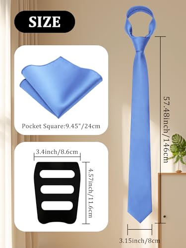 Image of Mantieqingway Black Tie Sets for Men Classic Solid Color Tie Handkerchief Pocket Square Holder Formal Graduation Wedding
