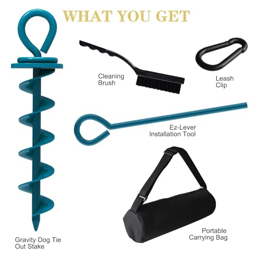 Image of Eurmax USA Heavy Duty Dog Tie Out Stake, No-Tangle In Ground Anchor Runner for Large Dogs up to 210 Lbs - Perfect for Yard, Beach and Camping (Medium,Navy Blue)