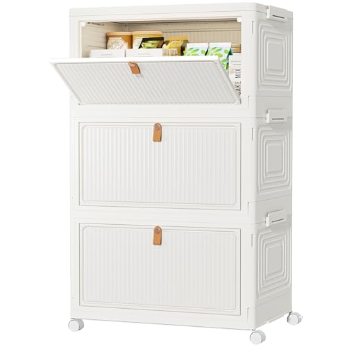 HOMIDEC Boîte Rangement Plastique avec Roues, Meubles de Rangement avec Couvercle, Caisse Rangement Pliante, 33L, 3 Pièces, Convient pour Ranger des...