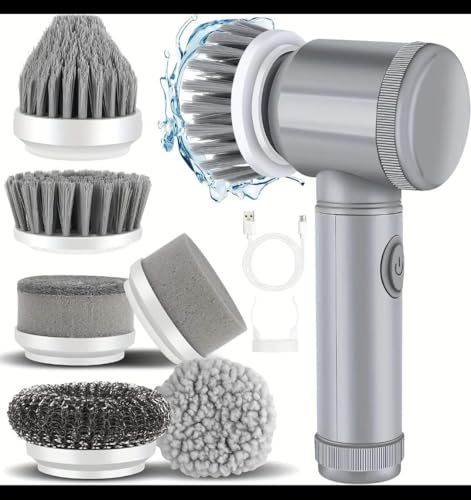 Electric Spin Scrubber with 5 Replaceable Brush Heads, 2 Adjustable Speeds, Long Battery Life, and Waterproof Cordless for Shower cleaning with adjustable handle for bathroom, Tile floor & Car - Image 6