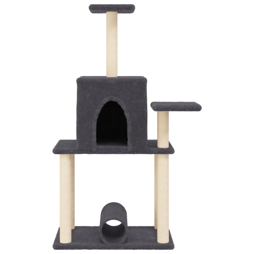 Homgoday Tiragraffi per gatti con tiragraffi in sisal, grigio scuro, 122 cm, torre tiragraffi multilivello con scala e condomini, centro attività per gatti da interno