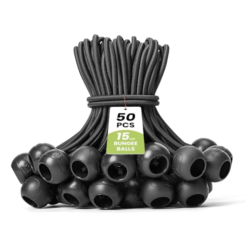 Brotree Bungee Cords with Balls 50 Packs 15cm Tarpaulin Bungee Balls Bungee Ties Heavy Duty for Tent Tarpaulin