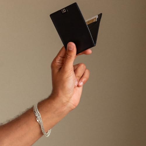 DUN Slim Minimalist Bifold Wallet with Coin Pocket, RFID Blocking, Luxury Genuine Leather, Holds up to 4 Cards & 10 Bills, Handmade in Europe - Black & Gun Metal3