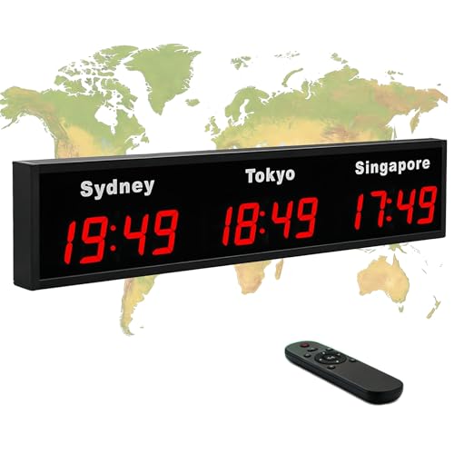 Horloge numérique murale à plusieurs fuseaux horaires avec télécommande, écran HD, nom de ville changeable, coque en aluminium pour bureau et entreprise