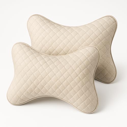Image of Velvet Soft car Neck Pillow for Travel, Travel Rest Pillow Car Pillow Rest Cushion Support & Shoulder for Long Driving Made /Cushion Set of Pillows Compatible with All Cars - Pack of 2 Pieces (Beige)