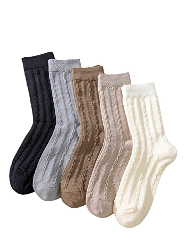 Milumia Women's 5 Pairs Cable Knit Crew Socks Casual Comfy Winter Socks