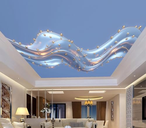 Papel pintado pared perla ondulada azul claro 200x140cm para salón y dormitorio 3D 7