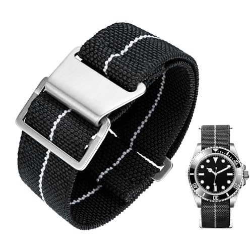 Image of BINLUN Elastic Nylon Watch Band 18mm 20mm 22mm Marine Nationale Fabric Military Parachute Replacement Watch Strap Men Women Silver & Black Buckle - Upgraded Hook-and-Loop Buckle