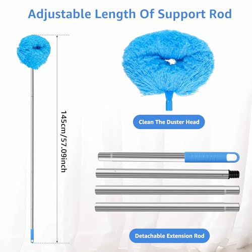 Image of Ceiling Fan Cleaner Duster Reusable Microfiber Ceiling Fan Blade Cleaner from 13 to 50 Inch Removable Duster with Extension Pole Hanging Ceiling Fan Cleaner for Cleaning Walls Furniture Door Window