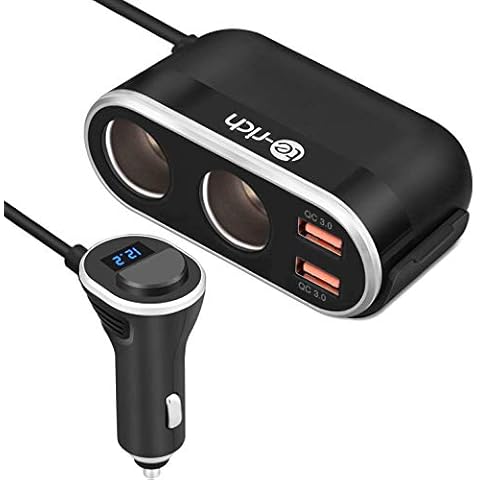 Quick Charge 3.0 Car Charger, Te-Rich 96W 2-Way Cigarette Lighter Splitter 12V Power Adapter Socket Extension with 5.4A Dual USB Chargers for Sat Nav, iPhones, iPad, Android Phones, Dashcam and More Cover