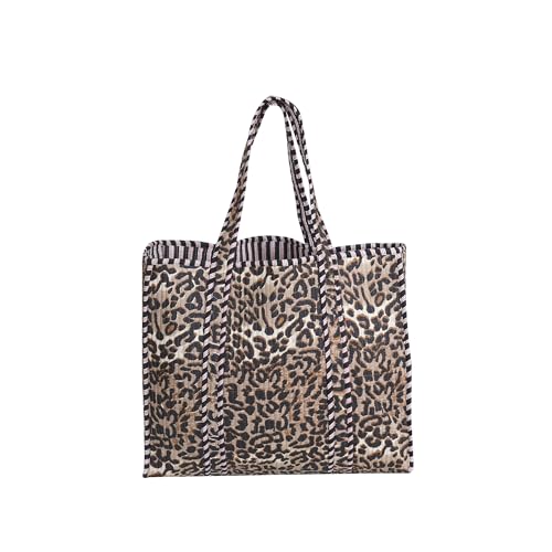 Image of Cotton Tiger Block Print Tote Bag, Indian Handmade Shopping Shoulder Bag, Unisex Market Daily Use