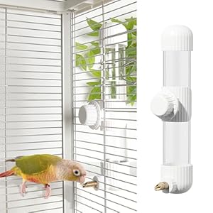 9.4 Fl Oz No Mess Bird Water Dispenser, Automatic Parrot Water Feeder with Spring Valve, Clear Cage Water Drinker for Parakeets Cockatiels Budgies Finch Lovebirds & Canary (White, 7.4 fl oz (220ml))