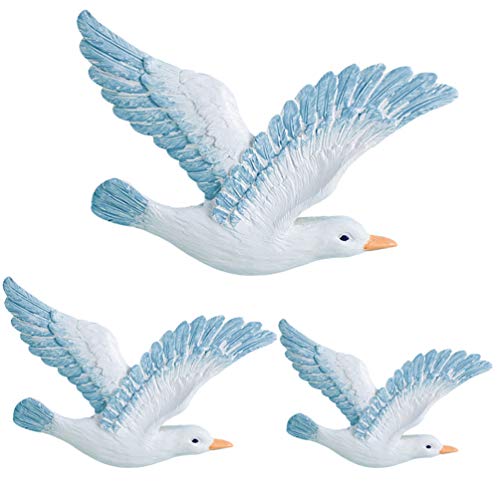 HEALLILY Resin Wall Hanging Seagulls: 3PCS 3D Seagull Sculptures Nautical Beach Decorations Ornament Creative Mediterranean Flying Sea Birds Seabirds Decor Plaques