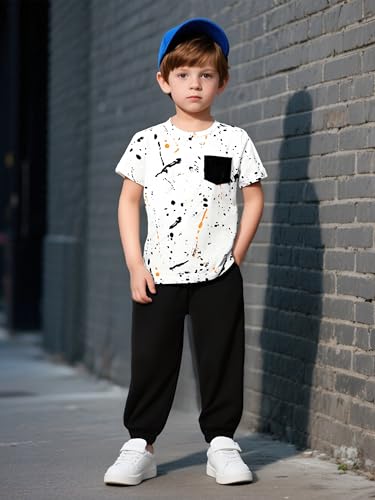 Image of Size 5-13 Years Boys Summer /Spring Outfits Set Short Sleeve T-Shirt & Pants Kids Boys Fall Fashion Clothes Sets