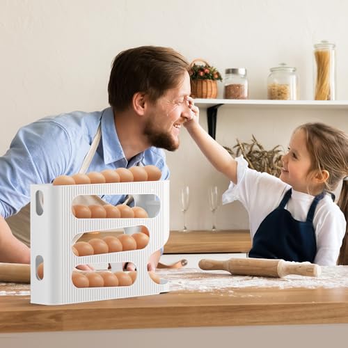 Image of Automatic Rolling Egg Holder, Egg Organizer Storage for Refrigerator, Space Saving Container, Rack, Dispenser for Fridge - Suitble for inchLARGE inch Sized Eggs