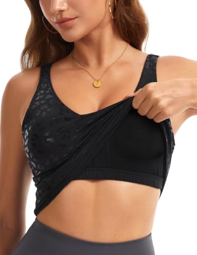 Image of THE GYM PEOPLE Women's Longline Sports Bra Wirefree Padded Workout Yoga Tank Top