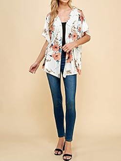 Made By Johnny Women's Kimono Style Short Sleeve Dolman Cardigan - Lightweight Open Front Summer Cover-Up
