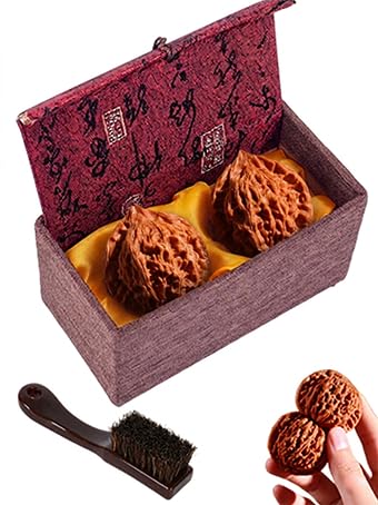 Wenwan Walnut Set, 2026 Upgraded Version Chinese Walnut Fidget Toys for Stress Relief, Finger Exercise Therapy Fidget for Relaxation Focus, Traditional Gift Set with Box & Brush (Color-b)