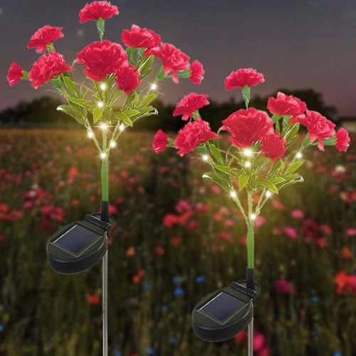 Fleurs solaires extérieures lot de 2 lampes de jardin étanches rouges pour décoration terrasse