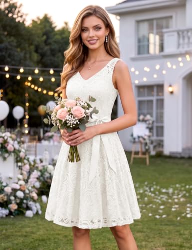 Image of Dressystar Women's Floral Lace V Neck Short Bridesmaid Cocktail Party Dress