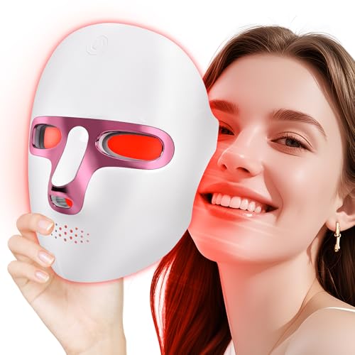 Red Light Therapy for Face, LED Face Mask Light Therapy Adjustable Brightness with 7 Color Led, Cordless & Rechargeable, Red Light Mask for Anti-Aging, Skin Brightening and Rejuvenation