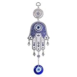 Evil Eye Fatima's Holy Hand Talisman Pendant Decoration, Handmade Turkish Ornament, Lucky Blue Evil Eye Hanging Ornament Amulet for Car, Home and Office for Protection and Blessing