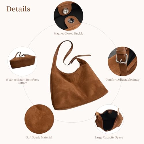 Image of Suede Bags for Women Suede Hobo Bag Retro Suede Tote Bag Slouchy Suede Shoulder Bag Crossbody Handbags Suede Purse