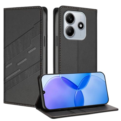 Cover Custodia Folio per Xiaomi Redmi Note 14 4G Premium Flip Antiurto Wallet Case con Supporto & Porta Carta. nero pelle