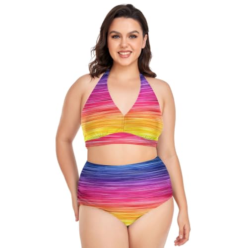 Maillot de bain 2 pièces ventre plat effet arc-en-ciel pour affiner silhouette
