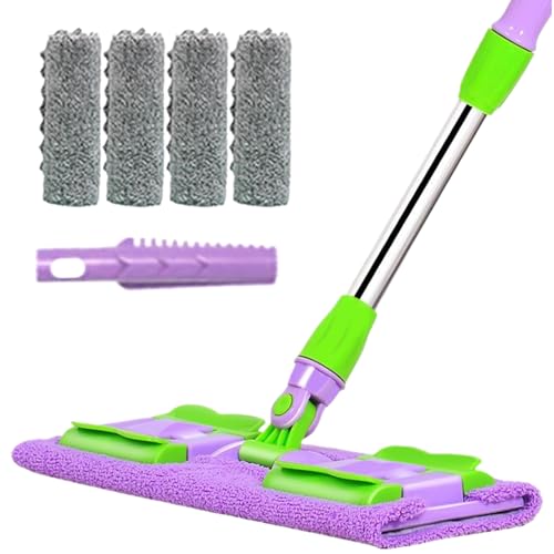 Flat Mop – Mopa para azulejos con 4 paños lavables | Barra telescópica giratoria a 360 grados para limpiar suelos laminados y azulejos